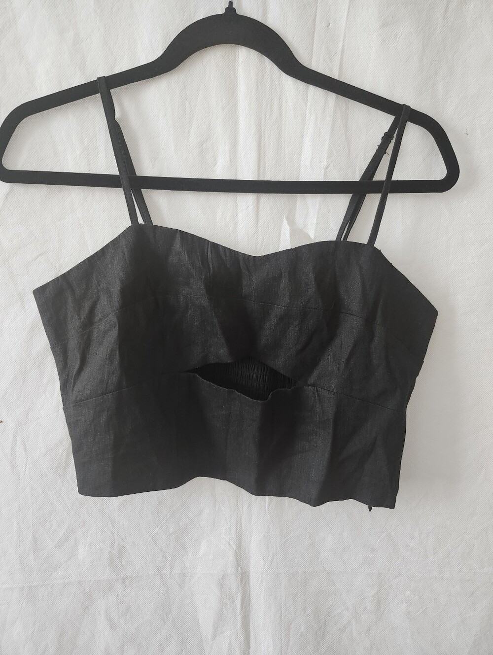 Jason Wu Women's Black Cutout Linen Blend Crop Top Sz L